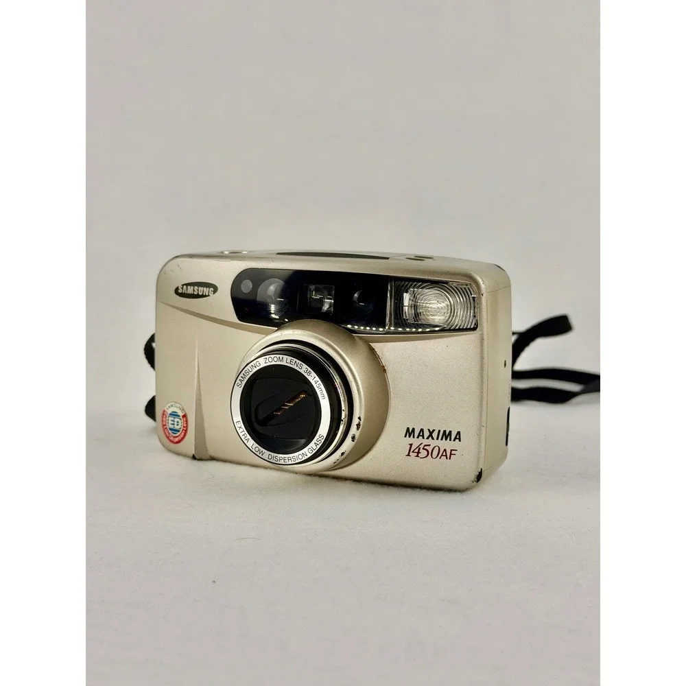 Samsung Maxima 1450AF 35mm Film Camera 38-145mm Zoom Champagne Gold AS-IS READ